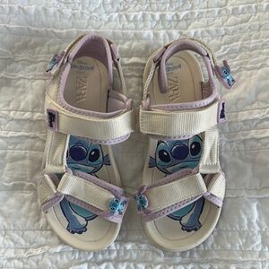 Disney Zara Cream Stitch Sandals with Velcro Straps and Sturdy Sole - Like New